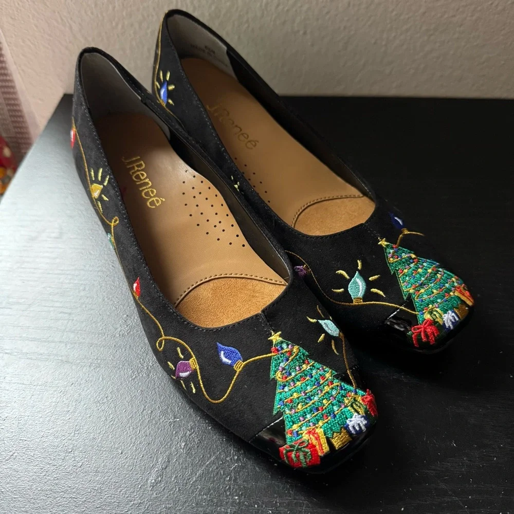 NWT J. Renee Noelsteps Holiday Suede Embroidered Pumps Sz 6,5 - Picture 3 of 12
